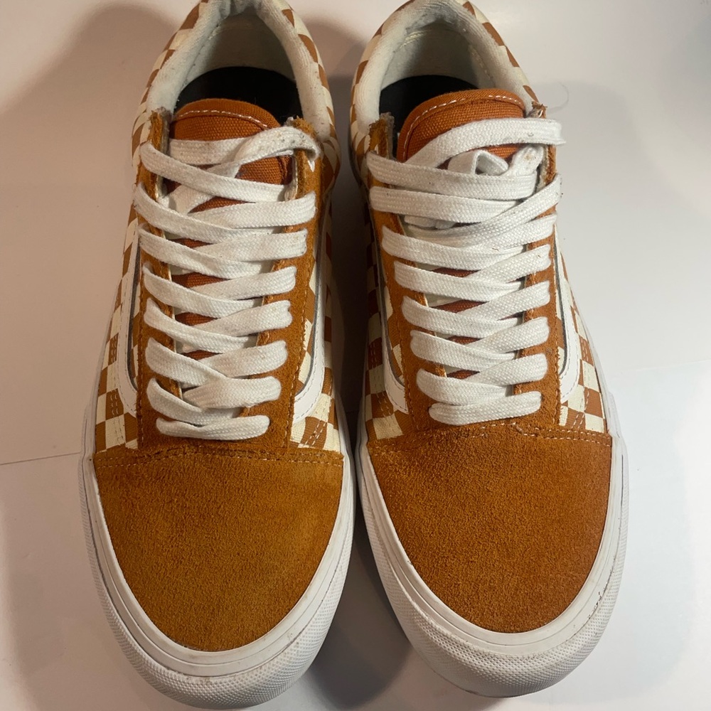 Vans Men's Checkerboard Sneakers - Orange and White - Picture 3 of 6